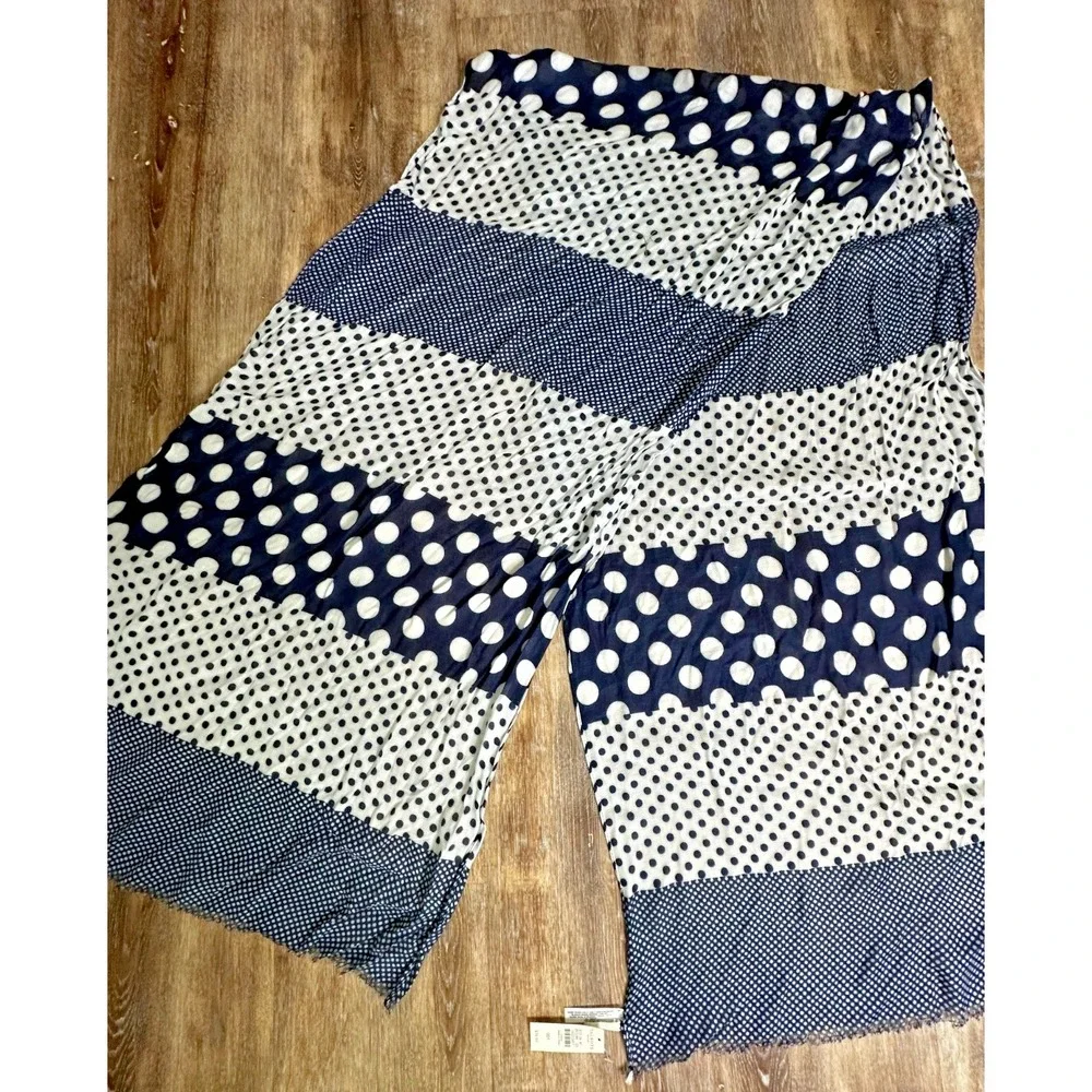 Talbots Large Long Scarf Navy Blue Cream Polka Dots NEW